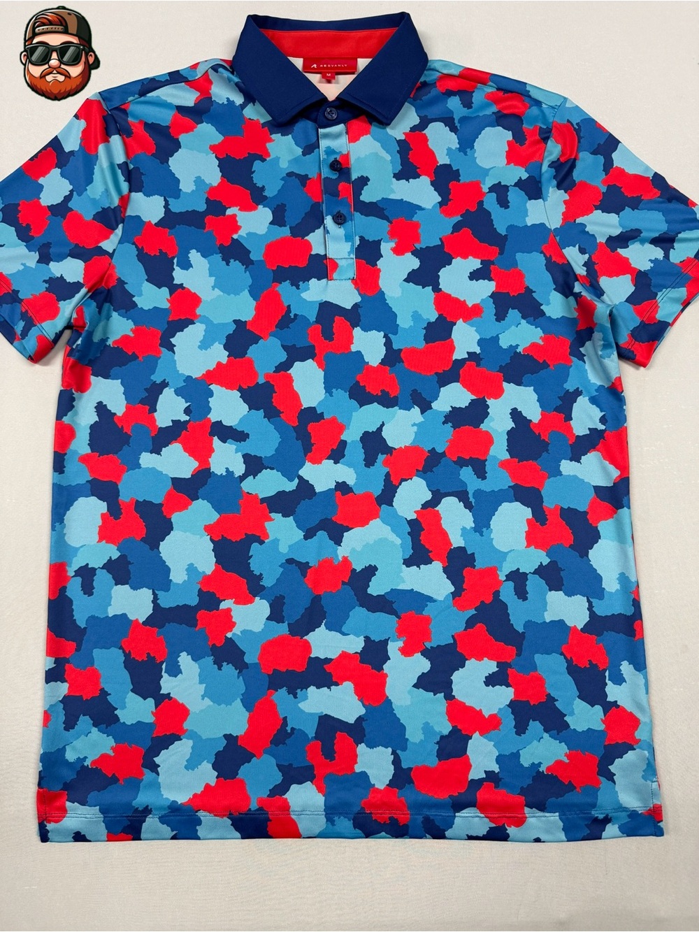 Men’s Medium Redvanly Blue/Red Camo Performance Golf Polo